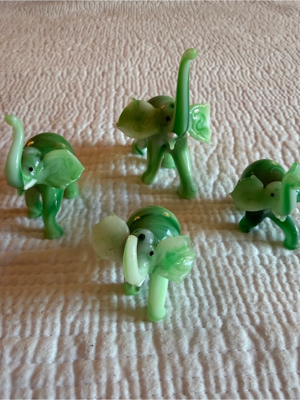 Vintage Jadite Jade Glass Elephant Figurines